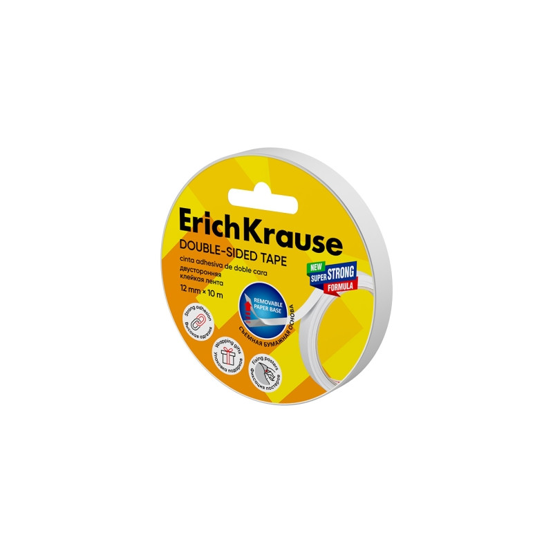 ErichKrause Cinta Adhesiva de Doble Cara - 1mm de Grosor - 12mm de Ancho - 10 Metros - Alta Adhesion - Base de Papel Extraible