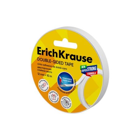 ErichKrause Cinta Adhesiva de Doble Cara - 1mm de Grosor - 12mm de Ancho - 10 Metros - Alta Adhesion - Base de Papel Extraible