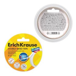 ErichKrause Cinta Adhesiva de Doble Cara - 1mm de Grosor - 12mm de Ancho - 10 Metros - Alta Adhesion - Base de Papel Extraible