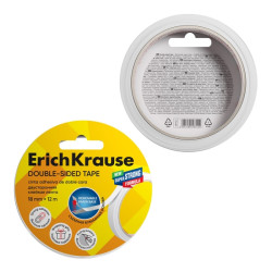 ErichKrause Cinta Adhesiva de Doble Cara - 1mm de Grosor - 18mm de Ancho - 12 Metros - Alta Adhesion - Base de Papel Extraible