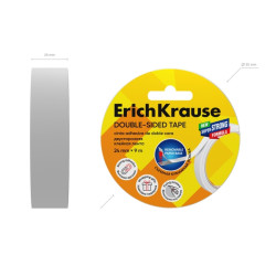 ErichKrause Cinta Adhesiva de Doble Cara - 1mm de Grosor - 24mm de Ancho - 9 Metros - Alta Adhesion - Base de Papel Extraible