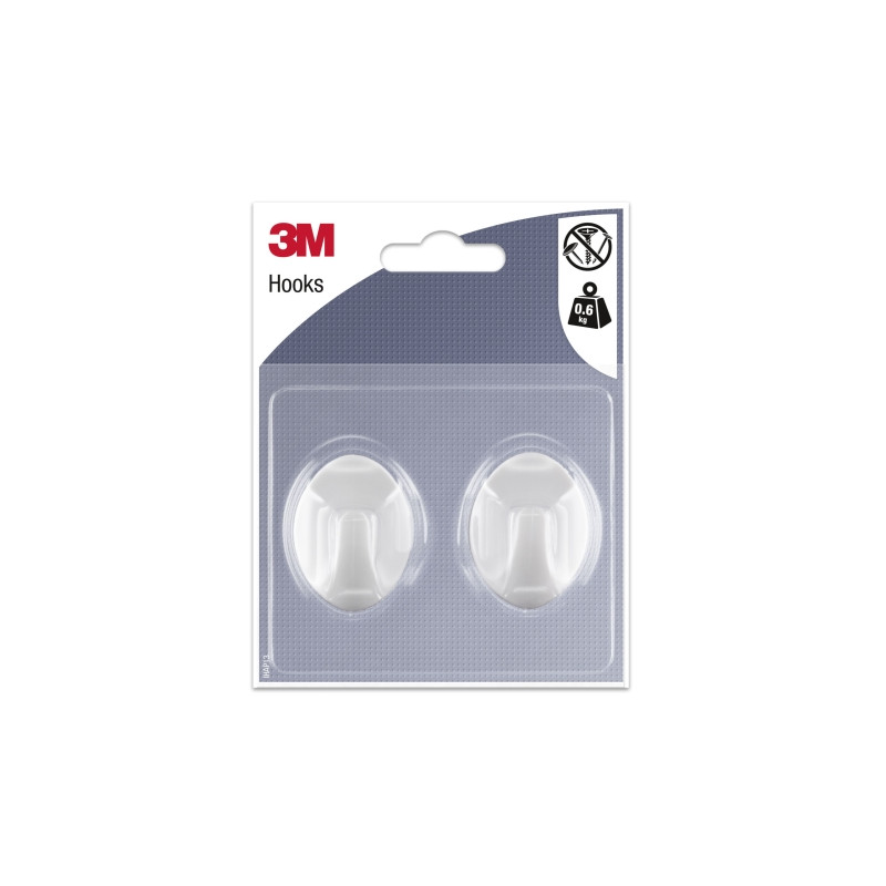 3M Pack de 2 Ganchos Adhesivos Ovalados - Formato M - Soporta hasta 0.6kg - Color Blanco