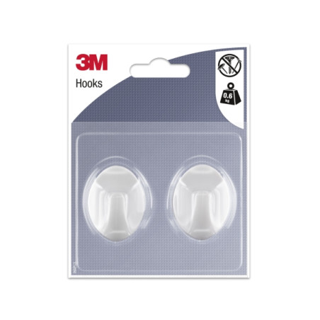 3M Pack de 2 Ganchos Adhesivos Ovalados - Formato M - Soporta hasta 0.6kg - Color Blanco