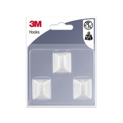 3M Pack de 3 Ganchos Adhesivos Rectangulares - Formato S - Soporta hasta 0.3kg - Color Blanco