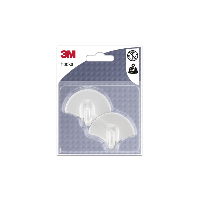 3M Pack de 2 Ganchos Adhesivos con Forma de Abanico - Soporta hasta 0.3kg - Color Blanco