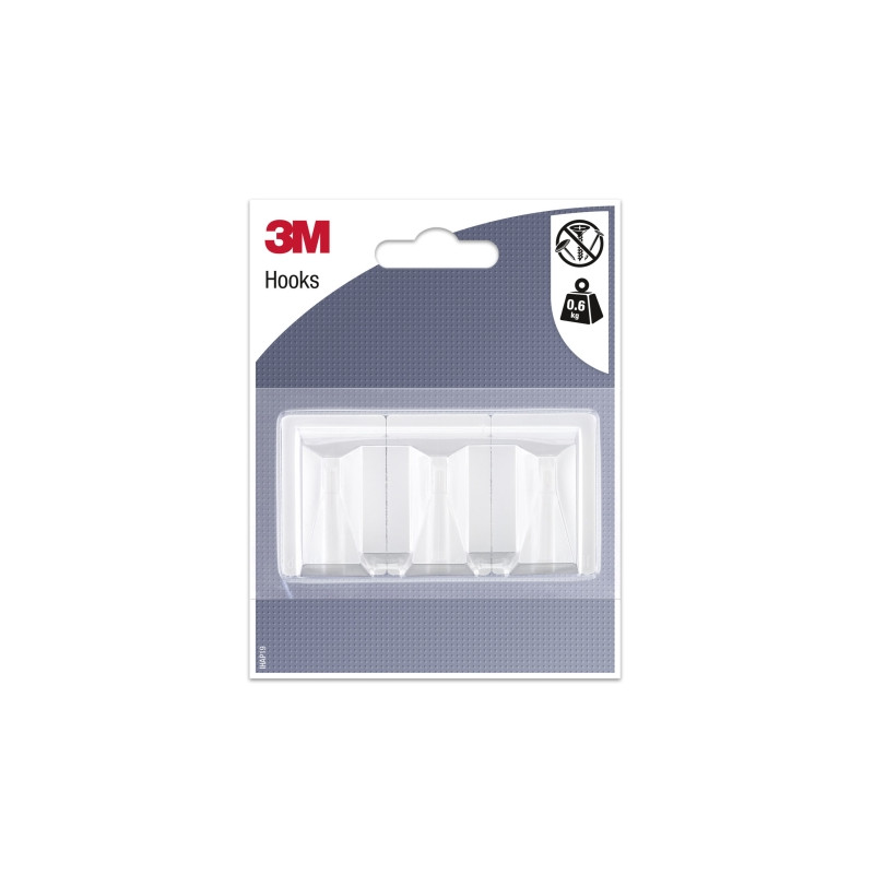 3M Gancho Adhesivo Rectangular - Formato L - Soporta hasta 0.6kg - Color Blanco