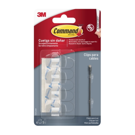 Command Clips Organizador de Cables - Redondos - Uso en Interior - Color Transparente