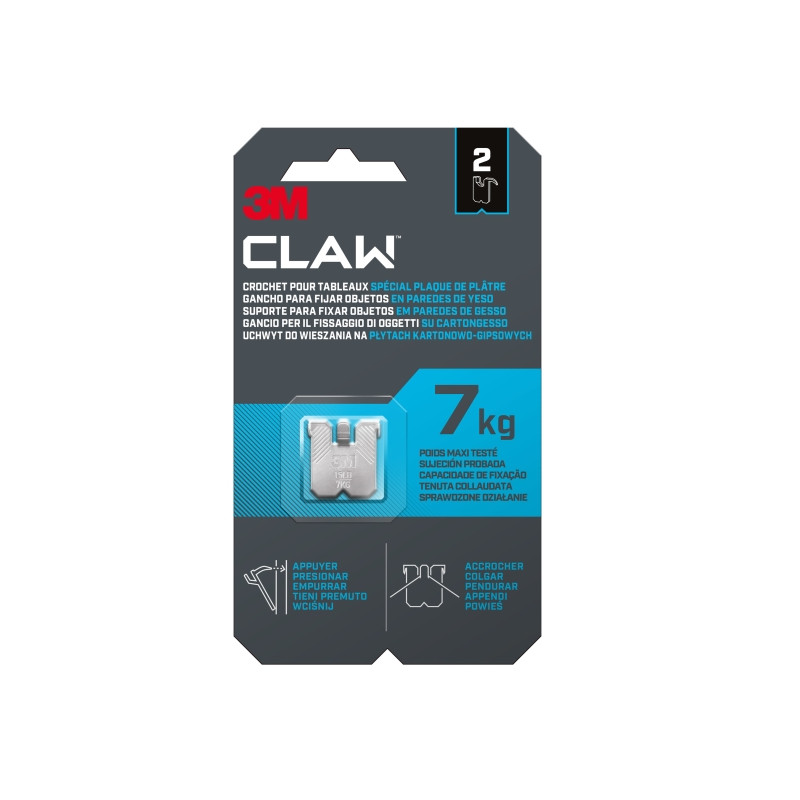 3M Claw Pack de 2 Ganchos de Metal para Paredes de Yeso - Soporta hasta 7 kg - Color Gris/Titanio