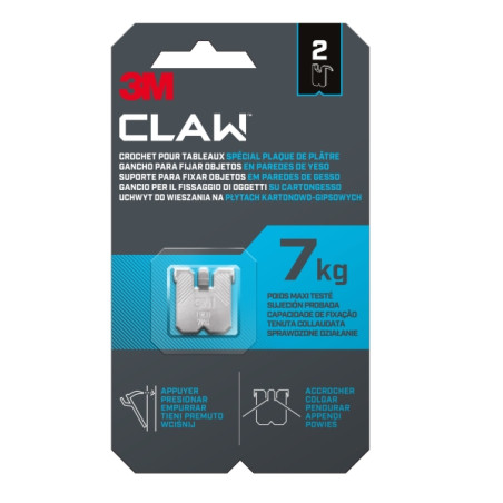 3M Claw Pack de 2 Ganchos de Metal para Paredes de Yeso - Soporta hasta 7 kg - Color Gris/Titanio