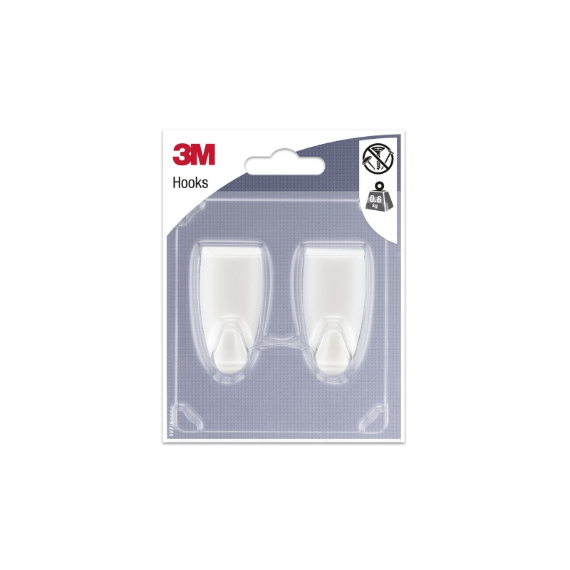 3M Pack de 2 Ganchos Adhesivos Modernos - Formato M - Soporta hasta 0.6kg - Color Blanco