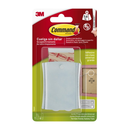 Command Universal Soporte Adhesivo con Clavo para Colgar - 4 Tiras Adhesivas - Extragrande - Soporta hasta 3.6kg - Color Gris