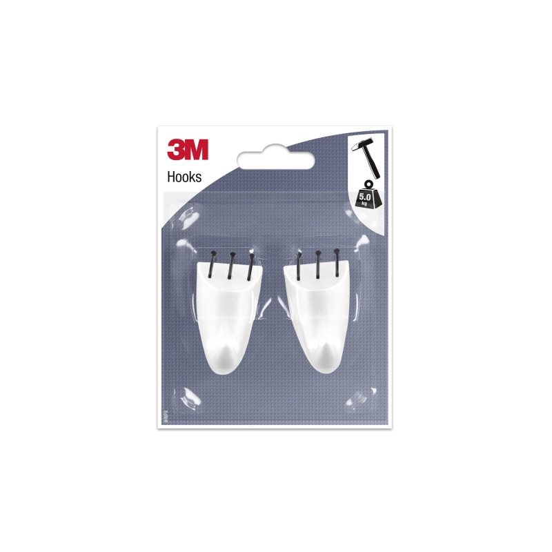 3M Pack de 2 Ganchos para Clavar - Formato M - Soporta hasta 5kg - Color Blanco
