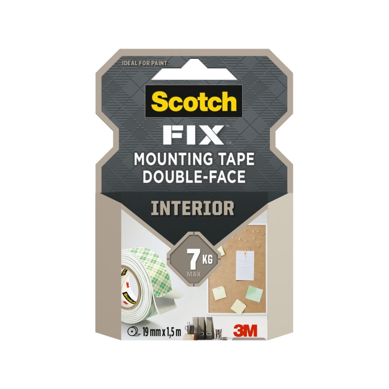 Scotch-Fix Cinta de Montaje para Interior de Doble Cara - 19 mm x 1.5m - Color Blanco