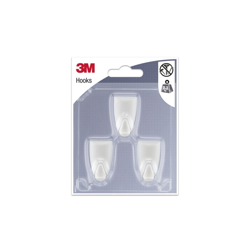 3M Pack de 3 Ganchos Adhesivos Modernos - Formato S - Soporta hasta 0.3kg - Color Blanco