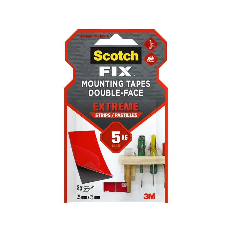 Scotch-Fix Pack de 8 Tiras de Montaje Extremo de Doble Cara - 25x76mm - Color Negro