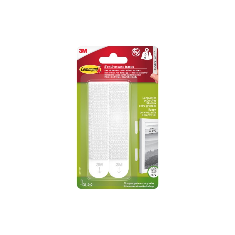 Command Pack de 8 Tiras Adhesivas para Objetos Pesados - 4 Pares XL - Soporta hasta 9kg - Color Blanco