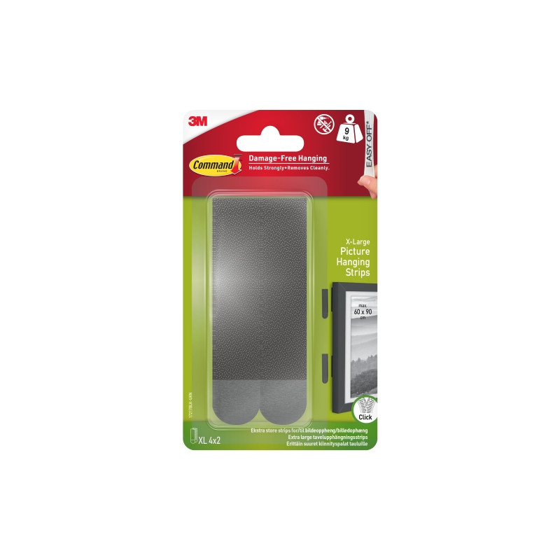 Command Pack de 8 Tiras Adhesivas para Objetos Pesados - 9kg - 4 Pares XL - Soporta hasta 9kg - Color Negro