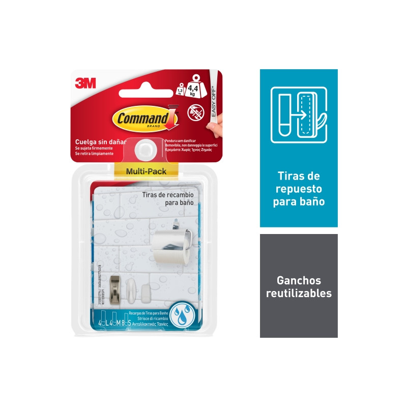 Command Pack de 16 Tiras Adhesivas de Repuesto - Formatos Surtidos - Resistente al Agua - Color Azul