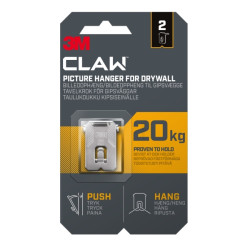 3M Claw Pack de 2 Ganchos de Metal para Paredes de Yeso - Soporta hasta 20 kg - Color Gris/Titanio