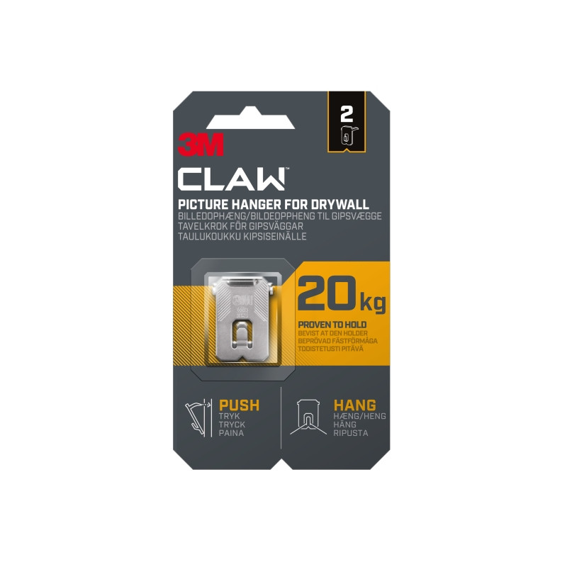 3M Claw Pack de 2 Ganchos de Metal para Paredes de Yeso - Soporta hasta 20 kg - Color Gris/Titanio