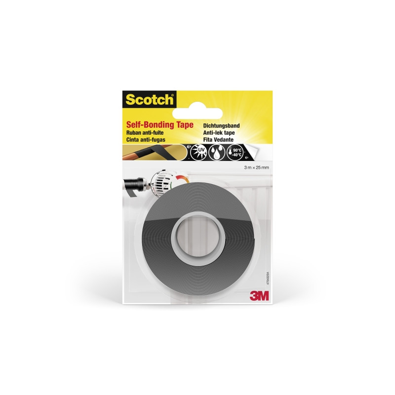 Scotch Cinta Autosellante - Silicona Autofusible - 25mm x 3m - Color Negro