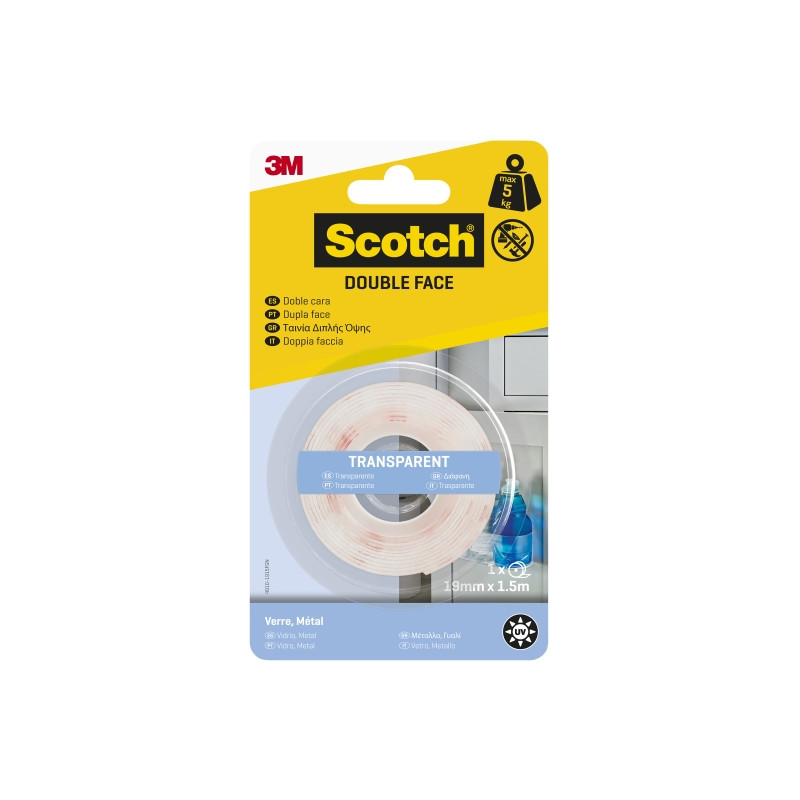 Scotch Cinta Adhesiva de Doble Cara 19mm x 1.5m - Transparente