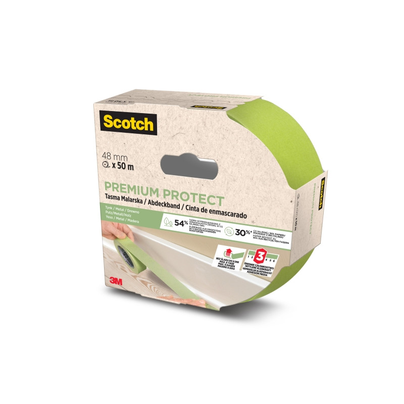Scotch Premium Protect Cinta de Enmascarar - 48mm x 50m - 70% PEFC - Color Verde