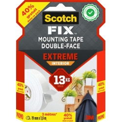 Scotch-Fix Cinta de Montaje para Interior Extremo de Doble Cara - Promocion 40% Gratis - 19 mm x 3m - Color Blanco