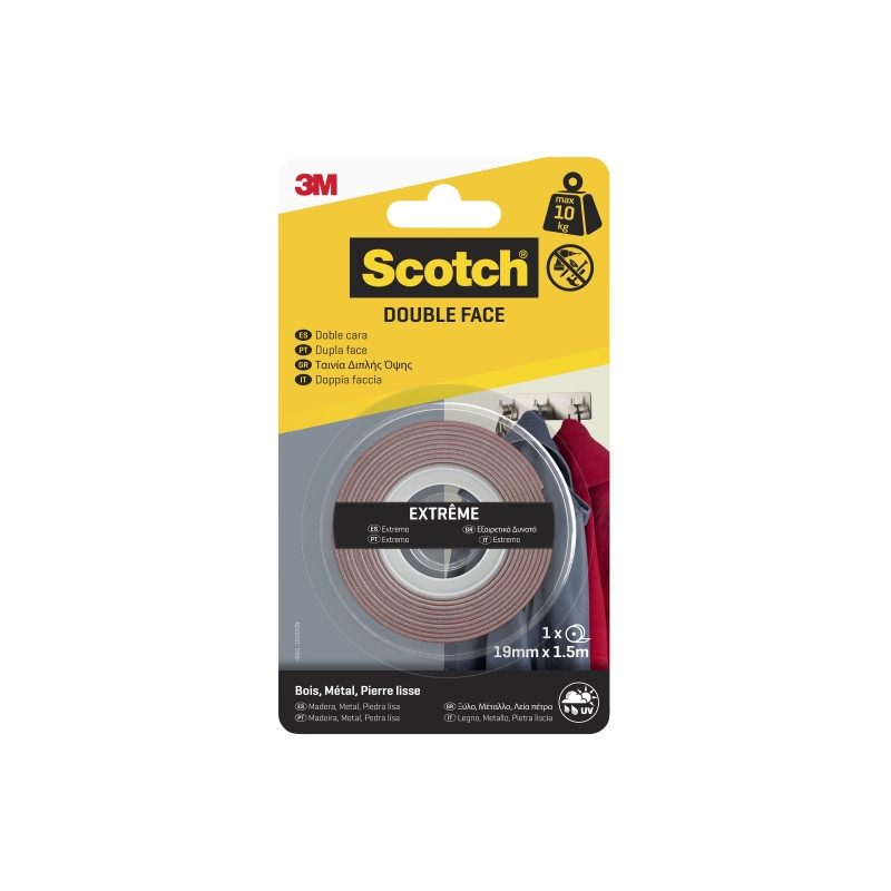 Scotch Extreme Cinta Adhesiva de Doble Cara - 19mm x 1.5m - Color Transparente