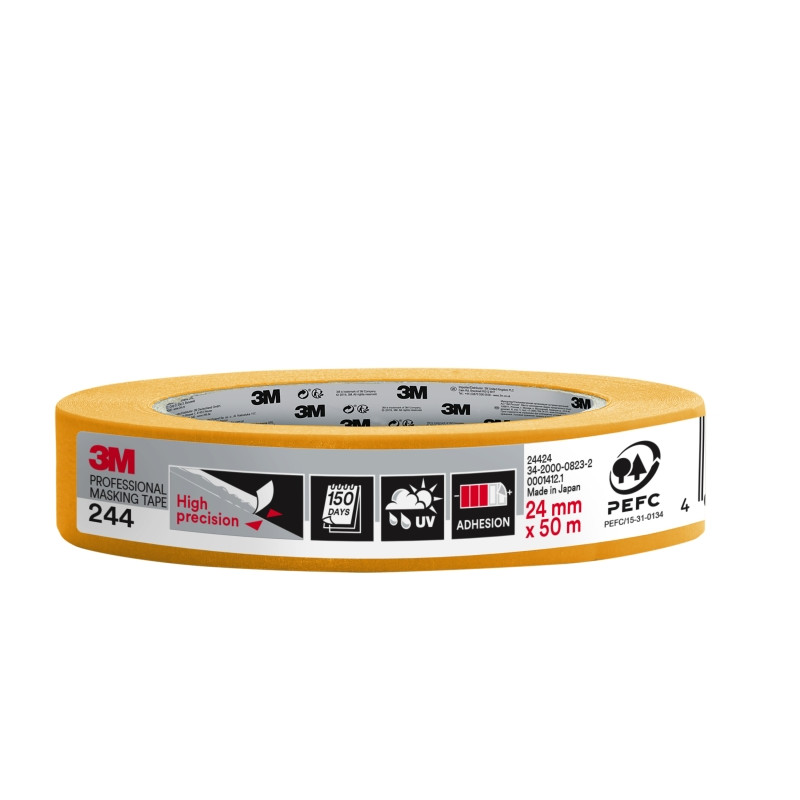 3M Cinta de Enmascarar Profesional - Multisuperficie - 24mm x 50m - 100% PEFC - Color Amarillo