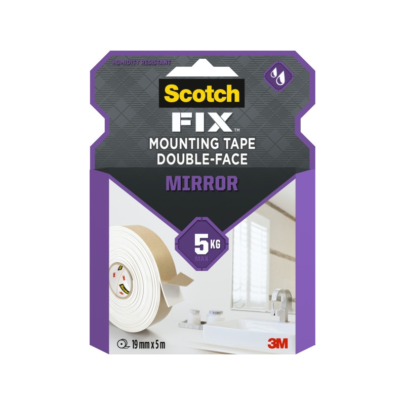 Scotch-Fix Cinta de Montaje de Doble Cara para Espejos - 19mm x 5m - Color Blanco