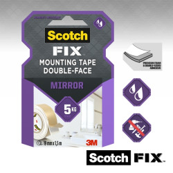 Scotch-Fix Cinta de Montaje de Doble Cara para Espejos - 19mm x 5m - Color Blanco