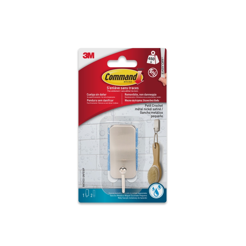Command Gancho Compacto para Aseo - Resistente al Agua - 1 Unidad - 2 Tiras Adhesivas - Soporta hasta 450G - Talla S - Color