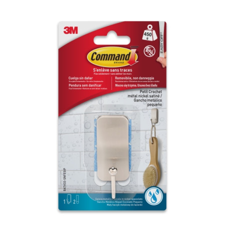 Command Gancho Compacto para Aseo - Resistente al Agua - 1 Unidad - 2 Tiras Adhesivas - Soporta hasta 450G - Talla S - Color