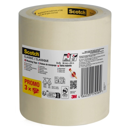 Scotch Classic Cinta de Enmascarar - 36mm x 50m - 70% PEFC - Color Blanco