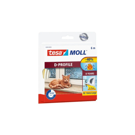 Tesa Moll Classic D-Perfil Burlete para Ventanas Perfil D 6m x 9mm x 4mm - Color Blanco