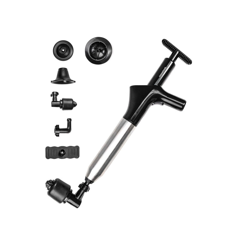 Innovagoods Jetpro Desatascador de Aire Comprimido 5 en 1 con Accesorios - Alta Presion - Acero Inoxidable - Manometro Incluido