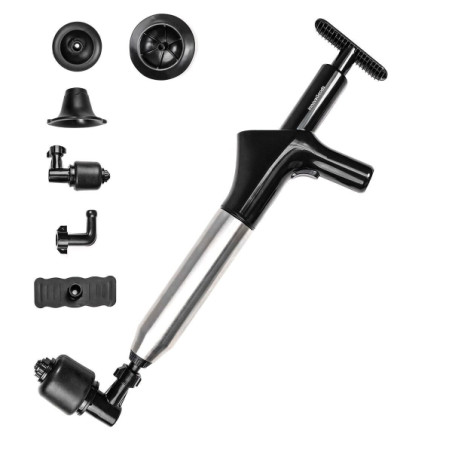 Innovagoods Jetpro Desatascador de Aire Comprimido 5 en 1 con Accesorios - Alta Presion - Acero Inoxidable - Manometro Incluido