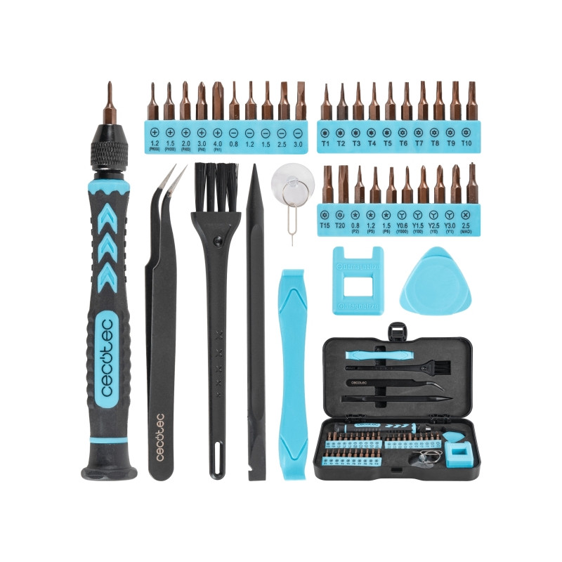 Cecotec PrecissionGyro 100 Set Destornillador de Precision - 39 Piezas - Incluye Accesorios - Color Negro y Azul