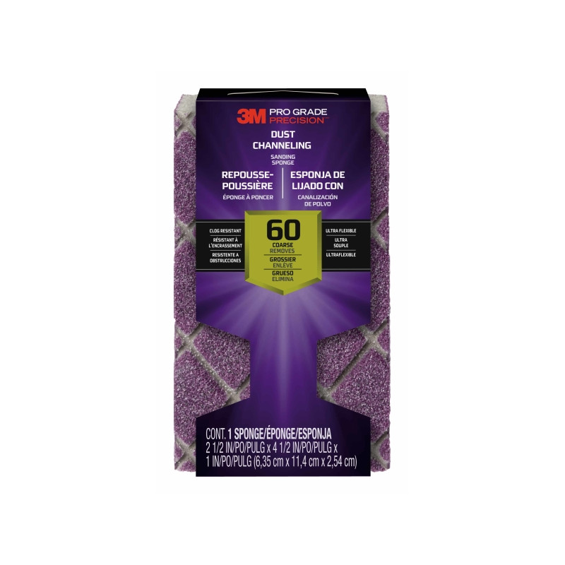 3M Pro Grade Precision Taco de Lija - Grano 60 Grueso - Canalizacion de Polvo - 6.35x11.4x2.54cm - Color Morado