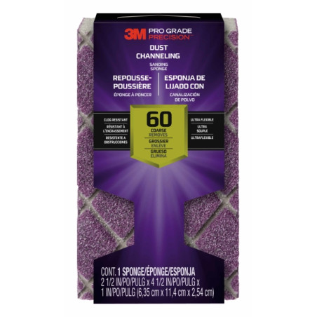 3M Pro Grade Precision Taco de Lija - Grano 60 Grueso - Canalizacion de Polvo - 6.35x11.4x2.54cm - Color Morado