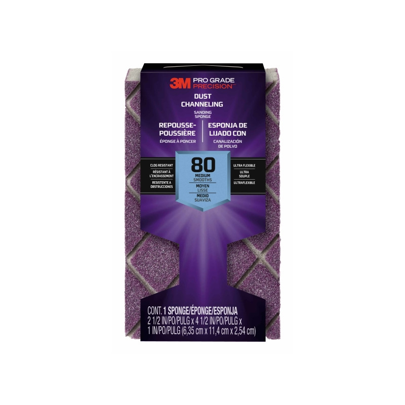 3M Pro Grade Precision Taco de Lija - Grano 80 Mediano - Canalizacion de Polvo - 6.35x11.4x2.54cm - Color Morado