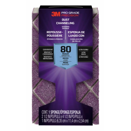 3M Pro Grade Precision Taco de Lija - Grano 80 Mediano - Canalizacion de Polvo - 6.35x11.4x2.54cm - Color Morado