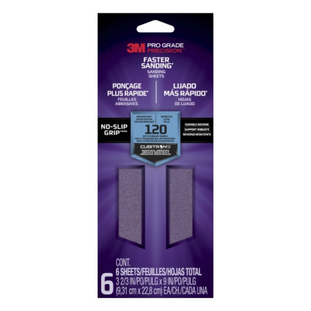 3M Pro Grade Precision Faster Pack de 6 Hojas de Lijado - Grano 120 Mediano - 9.31x22.8cm - Rendimiento Superior - Reduccion de