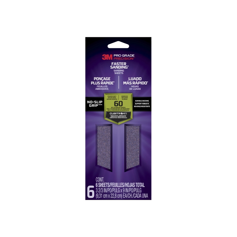 3M Pro Grade Precision Faster Hojas de Lijado - Grano 60 Grueso - 9.31x22.8cm - Rendimiento Superior - Reduccion de Fatiga