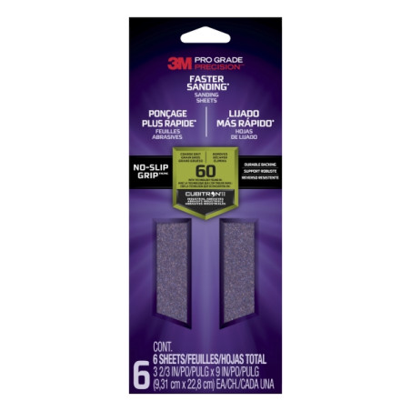 3M Pro Grade Precision Faster Hojas de Lijado - Grano 60 Grueso - 9.31x22.8cm - Rendimiento Superior - Reduccion de Fatiga