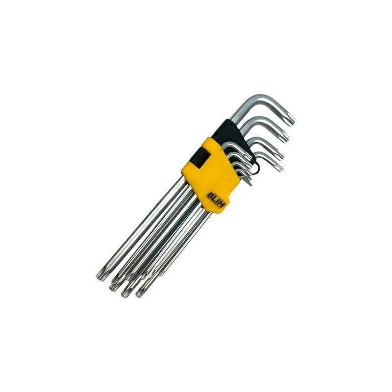 Blim Juego Llaves Torx Largas con Orificio 9 Piezas - Acero Cromo Vanadio Tratado y Templado - Superficie con Acabado Satinado