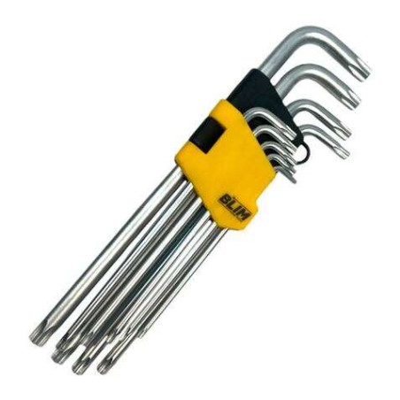 Blim Juego Llaves Torx Largas con Orificio 9 Piezas - Acero Cromo Vanadio Tratado y Templado - Superficie con Acabado Satinado
