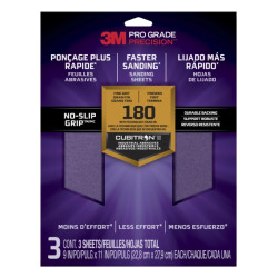 3M Pro Grade Precision Pack de 3 Hojas de Lijado - Grano 180 Fino - 22.8x27.9cm - Rendimiento Superior - Reduccion de Fatiga