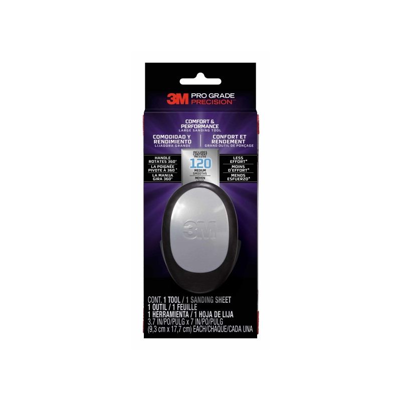 3M Pro Grade Precision Comfort & Performance Herramienta Manual de Lijado - Formato Grande - 9.3x17.7cm - Color Negro/Gris